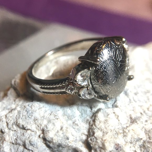RARE Meteorite Cabochon Ring .925 Silver, Size 6, Genuine Muonionalusta - Picture 13 of 16